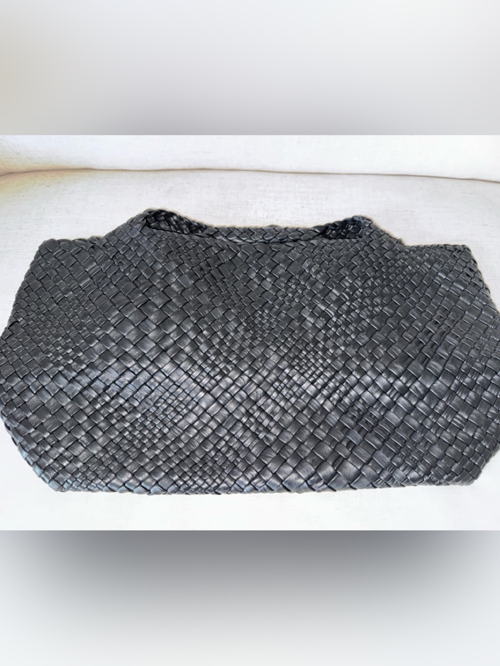 Falor Italian Black Woven Leather Tote with Removable Pouch - Picture 5 of 7